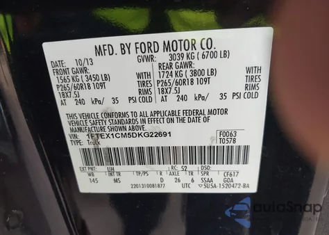 2013 Ford F-150 Xlt из США, поврежденный, VIN 1FTEX1CM5DKG22691